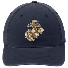 Load image into Gallery viewer, Two Color EGA Embroidered USMC Light Distress Navy FlexFit Hat