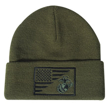 Load image into Gallery viewer, USMC Eagle, Globe &amp; Anchor US Flag Olive Drab Knit Watch Cap