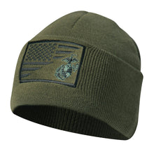 Load image into Gallery viewer, USMC Eagle, Globe &amp; Anchor US Flag Olive Drab Knit Watch Cap