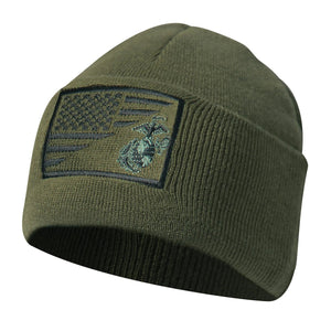 USMC Eagle, Globe & Anchor US Flag Olive Drab Knit Watch Cap