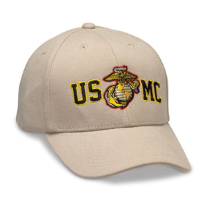 Gold Outlined USMC & EGA Twill Hat - Tan - Marine Corps Direct