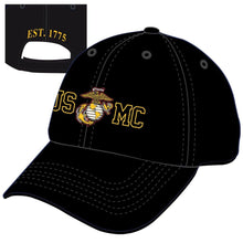 Load image into Gallery viewer, Gold Outlined USMC &amp; EGA Twill Hat - Black - Marine Corps Direct