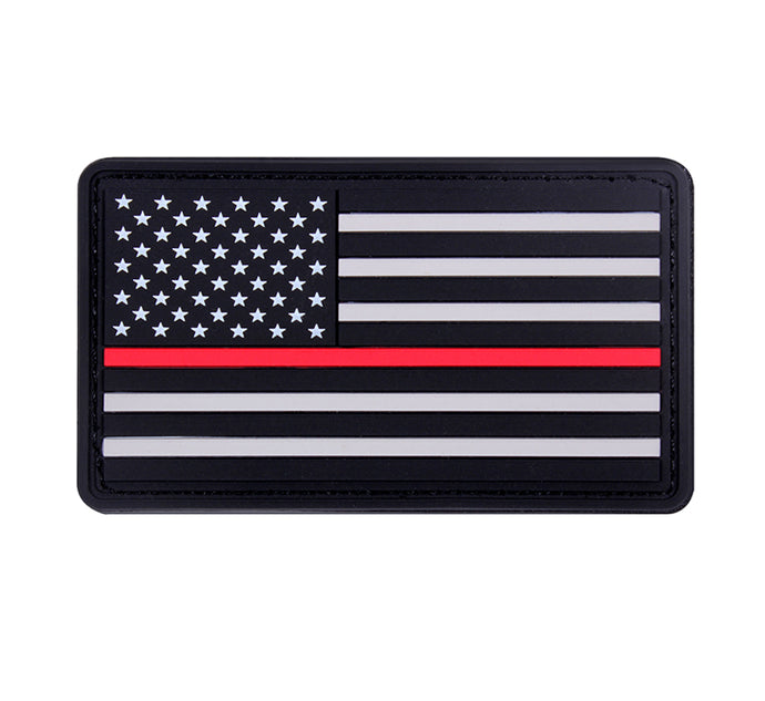 PVC Thin Red Line Flag Patch - Hook Back