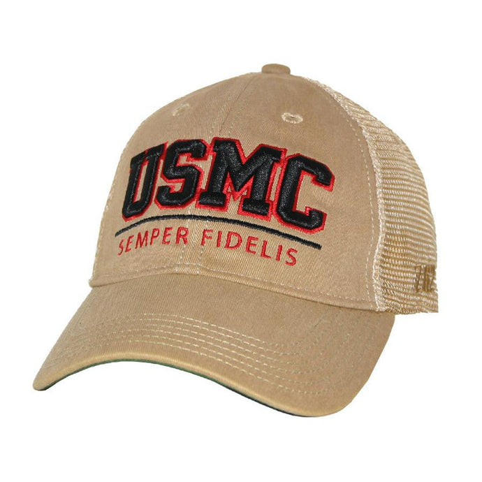 USMC Semper Fidelis Vintage Trucker Silver / Tan Hat - Marine Corps Direct