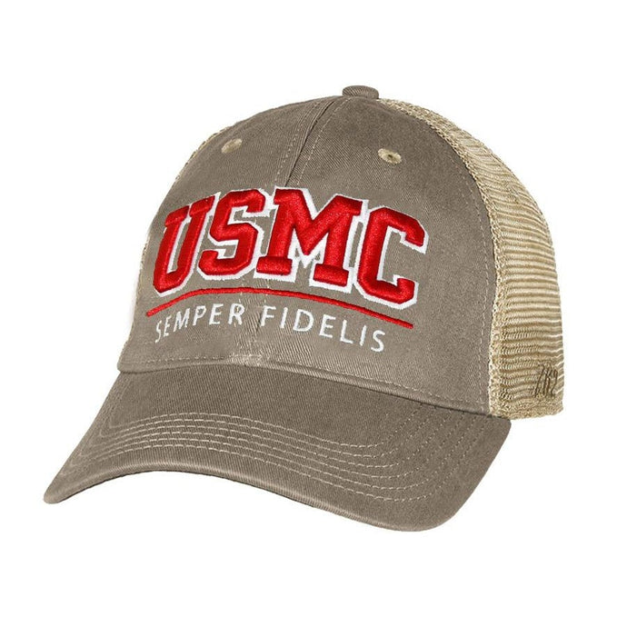 USMC Semper Fidelis Vintage Trucker Soft Grey Hat - Marine Corps Direct