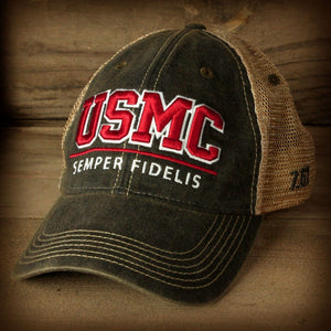 USMC Semper Fidelis Vintage Trucker Black Hat - Marine Corps Direct