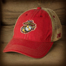 Load image into Gallery viewer, Marines EGA Vintage USMC Logo Trucker Red Hat - Marine Corps Direct